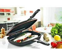 BAVARIA Double poêle 36 cm revêtue de pierre de lave avec plaque antiadhésive