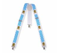 BAVARIA II Bretelles bavaroises avec blason de lion et losanges bavarois Bleu/blanc Fête de la bière Fête populaire Carnaval enterrement de vie de jeune fille Fête d'été, bleu/blanc, taille unique