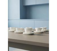 BAVARY Capital Tasse A Cafe 120ml Avec Soucoupes, 12 Pcs (6 pers.) - Design Blanc Ondulé/Anse Angulaire - Tasse A The En Porcelaine - Tasse Cafe Et Tasse Cappuccino - Service A Cafe Lave-vaisselle OK