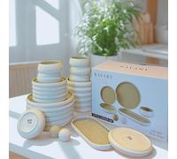 BAVARY Chubby Collection Lot de 27 ustensiles de cuisine en porcelaine Taupe organique 6 personnes, assiettes et bols, bol ovale + sel et poivre et sala, lavable au lave-vaisselle