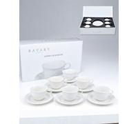 BAVARY Pearl Tasse A Cafe 100ml Avec Soucoupes, 12 Pcs (6 pers.) - Design Blanc Avec Bordure Perlée - Tasse Expresso Design En Porcelaine - Tasse Cafe Et Espresso/Moka/Demitasse - Lave-vaisselle OK