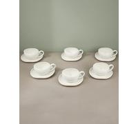 BAVARY Service à thé Capital Tasses à café avec soucoupe - Ensemble de 12 pièces en porcelaine 6 personnes - 120 ml - Design ondulé moderne - Oreille ovale - Espresso/Moka/Demitasse - Café turc