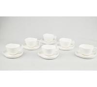 BAVARY Service à thé Capital Tasses à café avec soucoupe - Ensemble de 12 pièces en porcelaine 6 personnes - 120 ml - Design ondulé moderne - Oreille angulaire - Espresso/Moka/Demitasse - Café turc