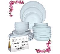 BAVARY Service Vaisselle 24 Pièces, Set De Table Beige & Assiette Porcelaine - Service De Table 6 Personnes De Plates & Assiette Creuse, Bols - Vaisselle Et Arts De La Table Micro-onde/Lave-Vaisselles