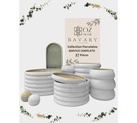 BAVARY Service Vaisselle Chubby 27 Pcs - Set De Table & Assiette Porcelaine - Service De Table 6 Personnes De Plates & Assiette Creuse, Bols - Vaisselle Et Arts De La Table Micro-onde/Lave-Vaisselles