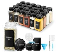 BAVATEE 24 Pièces Pot à ÉPices Carrés Noirs avec Couvercles à Visser, 120 ml (10,5 X 4,5 cm) Bocaux à Épices, Bocal Epices avec Tamis, Pot Epices Verre avec 288 Étiquettes Pour Cuisine (24, 120ml)