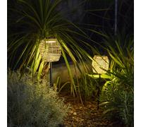 Lumisky Lot de 2 balises solaires 2x BAVINA en poly rotin avec module LED solaire et télécommande H71.5cm