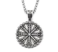 BAVIPOWER Aegishjalmur Collier en acier inoxydable avec boussole Viking Runique Cercle Médaillon Gardien Amulette pour Homme Femme, Métal, N