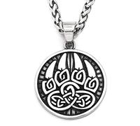 BAVIPOWER Collier avec pendentif patte d'ours avec motif nœud celtique en acier inoxydable - Collier nordique scandinave authentique Viking, Métal, N