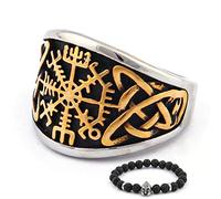 BaviPower Vegvisir plaqué or 18 carats, boussole nordique, nœud celtique, acier inoxydable, bijoux païens pour hommes et femmes