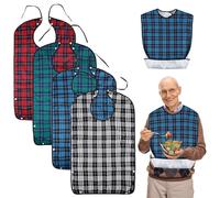 Bavoir Adulte Homme Femme: 4 Pièces Bavoir pour Adulte, Bavoir Adulte Lavable Imperméable Réutilisable, Grande Bavette Adulte Protecteur avec Fermeture à Bouton Pression pour Manger Personnes Âgées