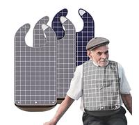Bavoir Adulte, Lot de 3 Bavoirs à Plaid Imperméables Réutilisables Réglables pour Hommes Femmes, Bavette Adulte Bavoir Lavable Adultes Protecteurs de Vêtements avec Ramasse-Miettes pour Adultes