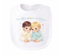 Bavoir bébé annonce grossesse « Bientôt un copain de bêtises » - Annonce grossesse originale - Bavoir doux 0-3 ans - Bordure rose, bleu ou blanc (Copain de bêtises)