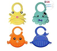 Bavoir Bébé en Silicone Mignon Réglable imperméable, Treer Souple Bavette Salive Serviette pour Bébé Naissance Garçons Filles Protéger les Vêtement Taches (Océan animal 3d,30 * 21cm)