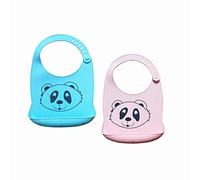 Bavoir Bébé en Silicone, Treer Souple Bavette imperméable 2 pièces Mignon Réglable Salive Serviette pour Bébé Naissance Garçons Filles Protéger les Vêtement Taches (Taille libre,Ours bleu)