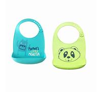Bavoir Bébé en Silicone, Treer Souple Bavette imperméable 2 pièces Mignon Réglable Salive Serviette pour Bébé Naissance Garçons Filles Protéger les Vêtement Taches (Taille libre,Monstre bleu)