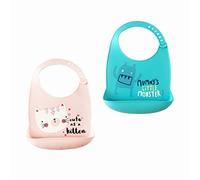 Bavoir Bébé en Silicone, Treer Souple Bavette imperméable 2 pièces Mignon Réglable Salive Serviette pour Bébé Naissance Garçons Filles Protéger les Vêtement Taches (Taille libre,Chat rose)