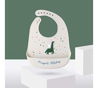 Bavoir Bébé en Silicone, Treer Souple Bavette imperméable Mignon Réglable Salive Serviette pour Bébé Naissance Garçons Filles Protéger les Vêtement Taches (Dinosaure vert)