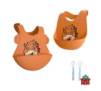 Bavoir Bébé en Silicone, Treer Souple Bavette imperméable Mignon Réglable Salive Serviette pour Bébé Naissance Garçons Filles Protéger les Vêtement Taches (2pcs,Poney brun)
