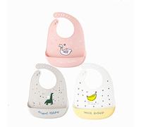 Bavoir Bébé en Silicone, Treer Souple Bavette imperméable Mignon Réglable Salive Serviette pour Bébé Naissance Garçons Filles Protéger les Vêtement Taches (A,32.5 x 22.5 cm)