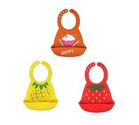 Bavoir Bébé en Silicone, Treer Souple Bavette imperméable Mignon Réglable Salive Serviette pour Bébé Naissance Garçons Filles Protéger les Vêtement Taches (3 pièces,Couleur A)