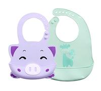 Bavoir Bébé en Silicone, Treer Souple Bavette imperméable Mignon Réglable Salive Serviette pour Bébé Naissance Garçons Filles Protéger les Vêtement Taches (Vert pourpre)