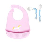 Bavoir Bébé en Silicone, Treer Souple Bavette imperméable Mignon Réglable Salive Serviette pour Bébé Naissance Garçons Filles Protéger les Vêtement Taches (Licorne rose)