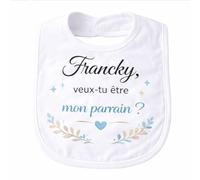 Bavoir bébé personnalisé "Tu veux être mon parrain ?" - Avec prénom du parrain - Cadeau annonce originale - Ourlet bleu, rose ou blanc - De 0 à 3 ans
