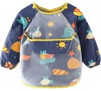 Bavoir bébé résistant à la teinture imperméable élastique manchette - lien réversible bambin bleu foncé planète 100 0 à 2 ans