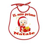 Bavoir de Noël NICOLA 24 x 24 cm avec lacets Bavoir bébé Noël Coton 100% Made in Italy BIANCO E ROSSO_Pupo1
