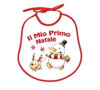 Bavoir de Noël NICOLA 24 x 24 cm avec lacets Bavoir bébé Noël Coton 100% Made in Italy BIANCO E ROSSO_Pupazzi