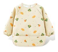 Bavoir de sevrage, bavoir de sevrage pour bébé doux pour la peau, bavoirs imperméables pour bébé de 6 à 12 mois, bavoirs en PU avec manches pour l'alimentation des tout-petits et des bébés (beige)