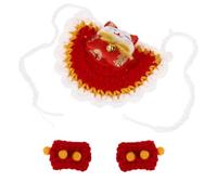 Bavoir Décoratif pour Chat, Costume de Nouvel an Rouge, Ensemble | Fil de Laine, Usage Quotidien et Photos, pour Chat Jusqu’à 3000g, Style Mode