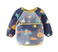Bavoir Imperméable pour bébé avec Tissu Résistant aux Taches, Manchettes élastiques et Bavoir Réglable à Nouer dans le Dos, Idéal pour les Repas Salissants et (Planète bleu foncé)