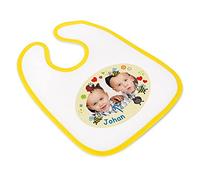 Bavoir personnalisé photo avec une bordure jaune - Bavette bébé en textile épais - Impression photo/image en grand - Bavoir bébé personnalisable