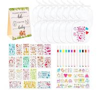 Bavoir pour bébé à peindre, 14 bavoirs en coton double face, 12 stylos textiles et 28 modèles de dessin, étiquette de fête, bavoir étanche, pour jeux de fête prénatale, cadeau de révélation du genre