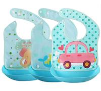 Bavoir Pour Bébé Imperméable Tridimensionnel Imitation Silicone Nourriture Riz Pliant Bavoir Bébé Enfant Salive Poche Jetable Grande Lessive Petit Éléphant + Baleine + Voiture Rouge