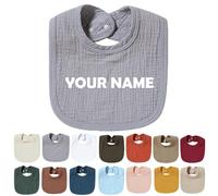 Bavoirs Bebe Personnalisé avec Nom Brodé, Bavoir Personnalisable, Bavoir Bebe Fille Garcon, Cadeau Bebe Naissance, Cadeau Personnalisé Bebe, Sûrs Doux et Absorbants (Gris)
