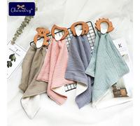 Bavoirs En Coton 1 Pièce Avec Anneau De Dentition En Bois,, Bavettes Avec Animaux Rongeurs, Koala, Nouveau-Né, Couleur Unie, Bouton De Pression, Doux, Serviette Triangulaire