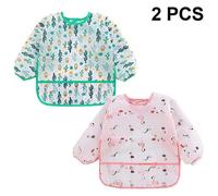 Bavoirs Imperméables À Manches Longues Pour Tout-Petits De 6 À 24 Mois Avec Poche Fourre-Tout Et Fermeture Réglable, Lot De 2