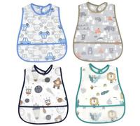 Bavoirs pour bébé 4 pièces, bavoirs imperméables pour manger, bavoir à imprimé de dessin animé avec poche, blouse à bavoir boucle réglable pour tout-petit.