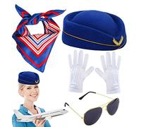 Bavokon Kit Capitaine Pilote Set | Hôtesse L'air pour Femmes Accessoires Costume Chapeau Hôtesse L'air | Chapeau Hôtesse L'air Cap Etiquette Hôtesse Costume Cosplay Accessoires