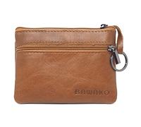 BAWAKO Porte-Monnaie en Cuir véritable, Fermeture éclair, Trois Compartiments, pour Cartes et pièces, pour Homme et Femme, Mini Portefeuille à Fermeture éclair (Marron Clair)