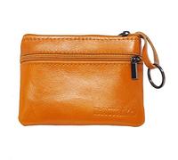 BAWAKO Porte-Monnaie en Cuir véritable, Fermeture éclair, Trois Compartiments, pour Cartes et pièces, pour Homme et Femme, Mini Portefeuille à Fermeture éclair (Orange)