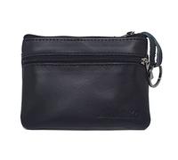 BAWAKO Porte-Monnaie en Cuir véritable, Fermeture éclair, Trois Compartiments, pour Cartes et pièces, pour Homme et Femme, Mini Portefeuille à Fermeture éclair (Noir)