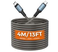 Bawanfa Câble USB C vers USB C de 4 m, transfert de données 20 Gbit/s, charge rapide PD 240 W, support vidéo 4K @ 60 Hz, résistant à la mastication, métal durable, compatible avec iPhone 17, MacBook