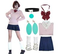 BAWKGDB Costume de Cosplay Dandandan de Momoayase Tenue Rose Style Preppy avec Jupe Courte et Perruque Collier et Boucles d'oreilles (Rose, M)