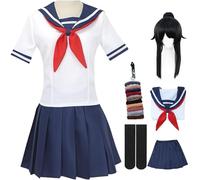 BAWKGDB Costume de cosplay d'Ayano Aishi Yandere Simulator costume de marin pour femme uniforme scolaire japonais ensemble d'Halloween (Blanc+wig, M)