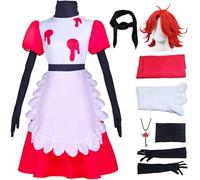 BAWKGDB Costume de Cosplay de l'hôtel Hazbin avec Perruque, Gants, écharpe, robe rose pour femme, fête d'Halloween et carnaval (Rose + perruque, M)