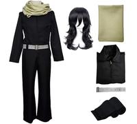 BAWKGDB Costume de Cosplay de Shouta Aizawa MHA, Uniforme de Cosplay avec Perruque, écharpe, Ceinture, Chaussettes, Tenue de fête d'Halloween (Noir + perruque, XS)